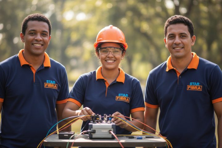 Técnica fazendo fusão de fibra óptica