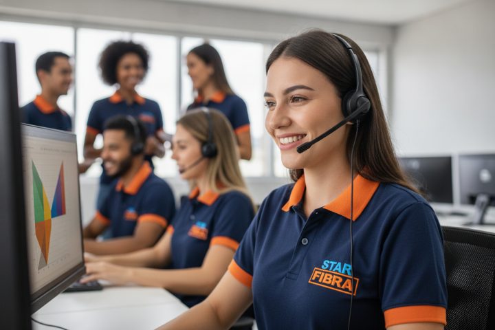 Atendente sorrindo com headset
